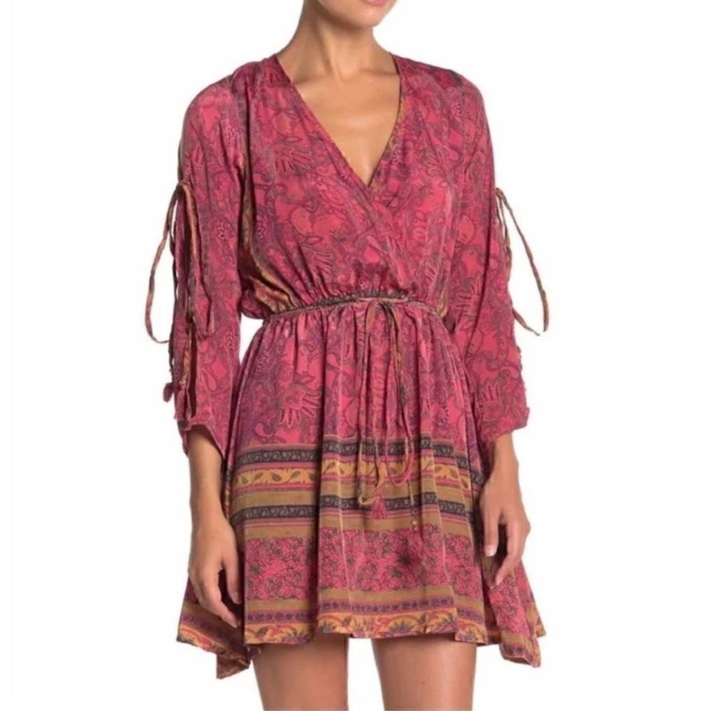 NWT Anthropologie Raga Passion Struck Slit Sleeve Dress Pink Medium Boho Paisley
